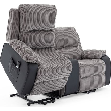 POSTANA DUAL MOTOR RISE RECLINER 2 SEATER JUMBO CORD DRINKS CONSOLE MOBILITY SOFA (Grey) (1/5)