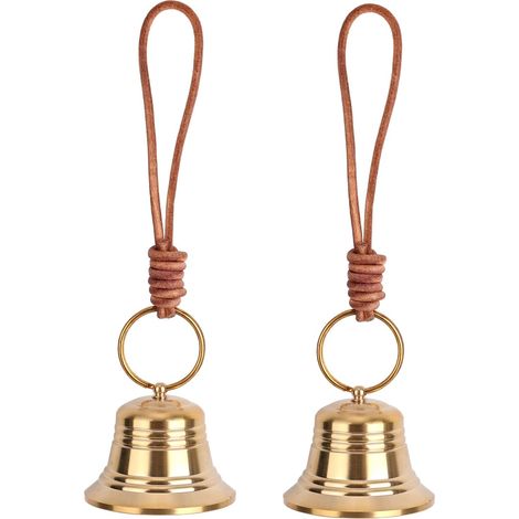 2 clochettes vintage en laiton doré pour poignée de porte, avec cordelette, idéales pour déco maison, jardin ou cadeau. (1/5)