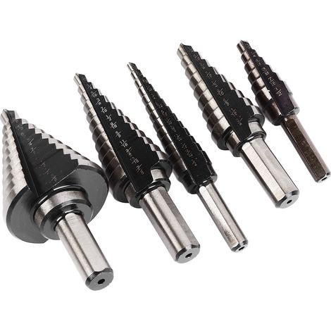Set mit 5 hochpräzisen, multifunktionalen und wiederverwendbaren Stufenbohrern aus legiertem Stahl für Holz und Metall. (1/5)