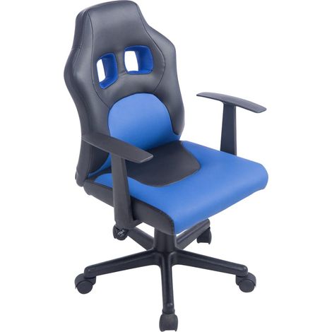 Fauteuil chaise de bureau pour enfant en synthétique bleu hauteur réglable BUR10189 (1/4)
