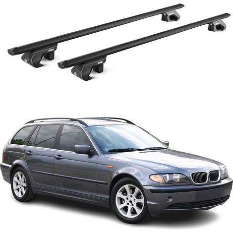 OMAC Dachträger Aluminium TÜV geprüft für BMW 3er Touring E46 1999-2005 5 tür – Für Standard Dachreling – T Nut – Max 90 kg – 2 Schlösser Schwarz (1/5)