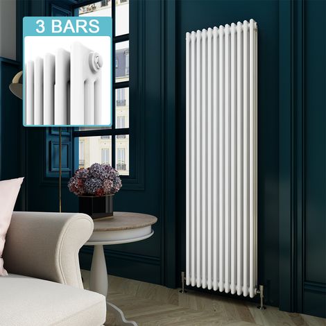 ELEGANT 1800 x 550 mm White Traditional Modern Tall Bar Radiator Vertical Panel Designer Bathroom Radiator + Anthracite Thermostatic Radiator Valves (1/5)
