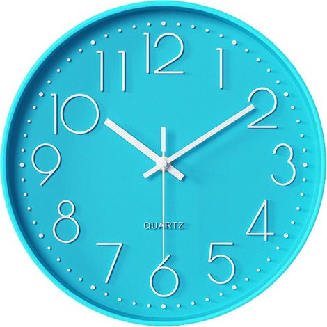 Horloge murale moderne pour enfant - Sans bruit de tic-tac - 30 cm - Quartz - Fonctionne avec piles - Pour bureau, salle de classe, salon, chambre à coucher (bleu lac) (1/3)