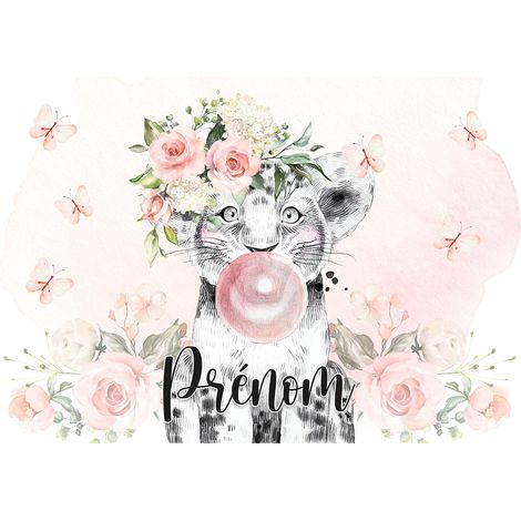 Papier peint panoramique enfant avec prénom personnalisable - Lion Chewing-Gum - 130 cm x 90 cm (1/2)