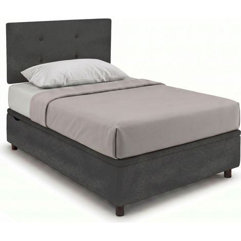 Letto Singolo Contenitore Imbottito 80x200 cm Microfibra Grigio BoxMax Testata Button (1/5)