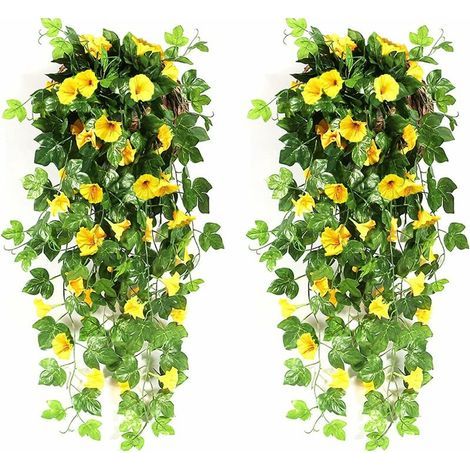 2 piezas Gloria Mattutine Flores artificiales colgantes para uso exterior, flores artificiales colgantes para uso interior, plantas artificiales para decoración de bodas, jardín, pared, balcón, GU.B/b (1/5)