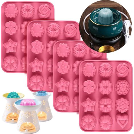 Palksky 4 pièces Kerzenschmelzformen en silicone, 12 Mulden, wiederverwendbarre, pour Schmelzen de Kerzen et Schokolade (1/5)