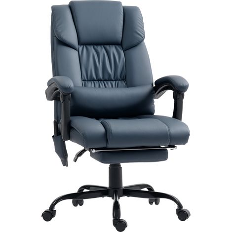 Fauteuil de massage de bureau avec repose-jambes, réglable en hauteur, dossier inclinable, commande filaire, 66x75x122cm, bleu (1/5)