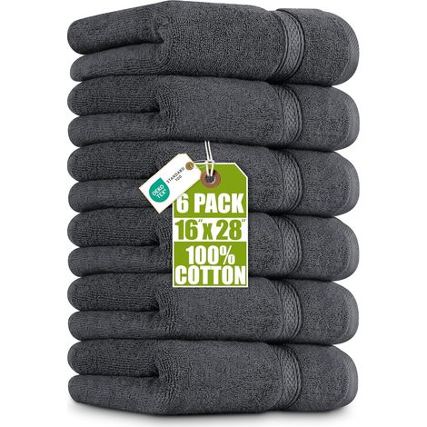 Set mit 6 Handtüchern - 100 % Baumwolle - Ultraweich und saugfähig - Für Bad und Spa - Grau (41 x 71 cm) (1/5)