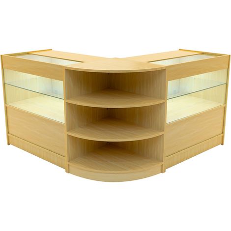 Comptoirs de Vente en MDF Érable à LED Blancs Ensemble Andromeda LM60 C900 3 Unités de Rangement Étagères Internes Portes Coulissantes Verouillables Réception Bureau Vêtements Bijoux [Clés INCLUS] (1/5)