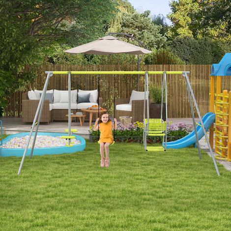 3 en 1 balançoire portique enfant avec 2 face à et siège de charge max. 225 kg - vert