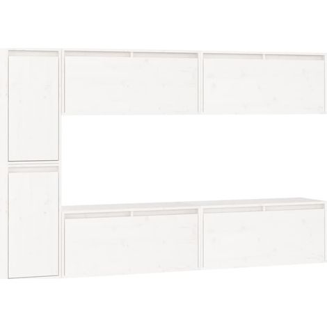 Mueble TV multimedia estantería para televisión buffet comedor salón dormitorio 6 piezas madera maciza de pino blanco 020028793