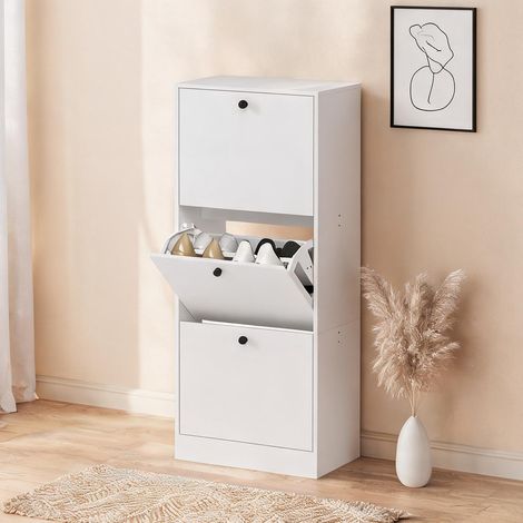 Meuble à chaussures blanc avec 3 compartiments rabattables (1/5)
