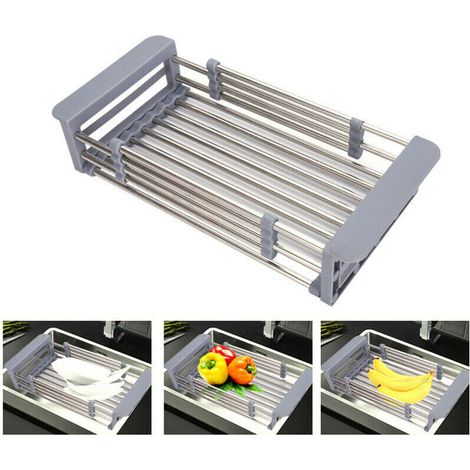 Stainless Steel Telescopic Dish Drying Drain Rack Sink Organizer (1/5)