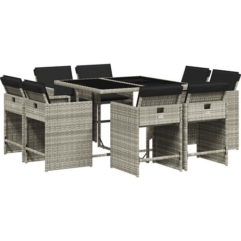9 Piece Garden Dining Set with Cushions Light Grey Poly Rattan vidaXL (1/5)