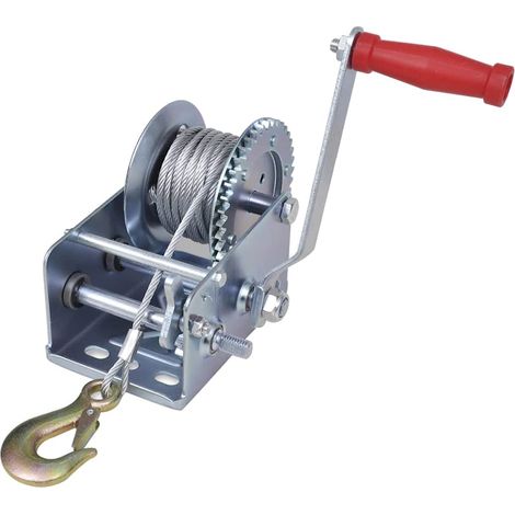 Treuil manuel de traction 1130 kg, câble 10 m, 2 vitesses, fer, 40 x 29,5 x 17 cm - PANGIVO (1/5)