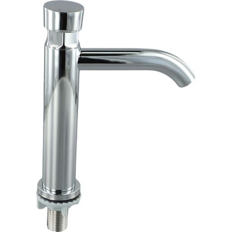 Robinet de lavabo à pression tactile en acier inoxydable avec finition chromée, temporisation temporisée et économie d'eau, robinet à montage simple pour évier de salle de bain ou cuisine, argenté (B)