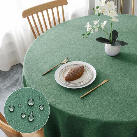Tischdecke Rund Ø100cm Grün Leinen-Optik Wasserabweisend Kratzfest Abwaschbar