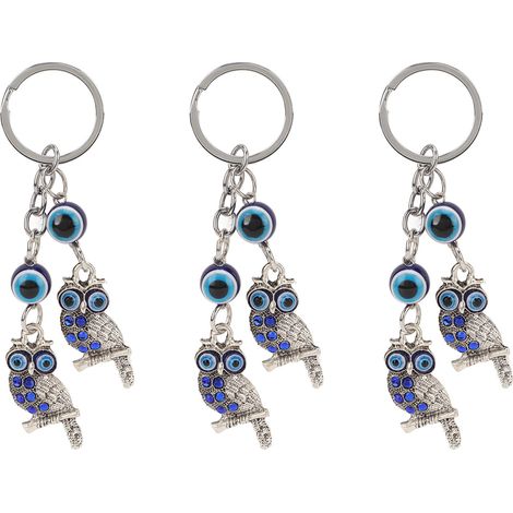 3Pcs Blue Eyes Keychain Owl Pendant Alloy Chain Devil's Eye Keychain for Backpack Decoration Wall Hanging Gifts (1/5)