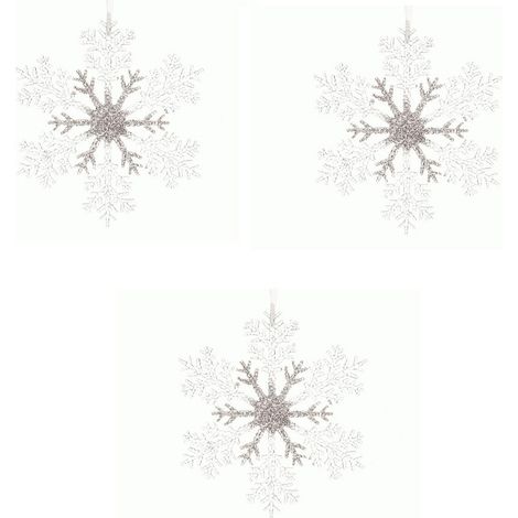 OFFERTA 3 FIOCCO NEVE 21CM ARGENTO GLITTERATO CON DECORO
