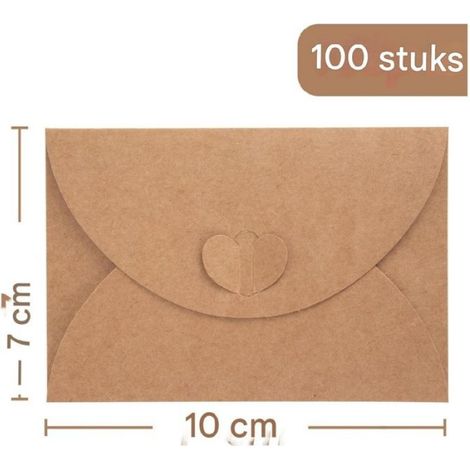 Enveloppes en forme de cur - Paquet de 100 - Mini enveloppes en papier kraft - Fermeture en forme de cur de Nol (1/5)
