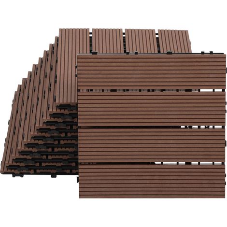 Randaco 88 piastrelle da giardino ad incastro in legno composito WPC 30 x 30 cm, pavimentazione per esterni in stile classico