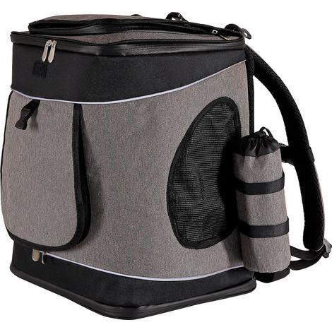 lionto Katzen-Rucksack, komfortabler & wetterfester Haustierrucksack mit Belüftung, Karabinerhaken & Reflektoren, grau/schwarz