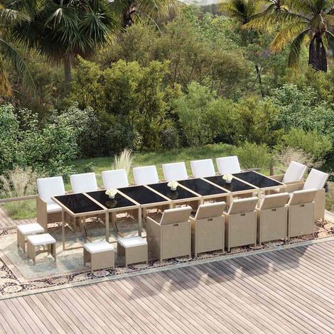 Ensemble à manger de jardin coussins 19 pcs-Salon de jardin Résine tressée Beige 252221 (1/5)