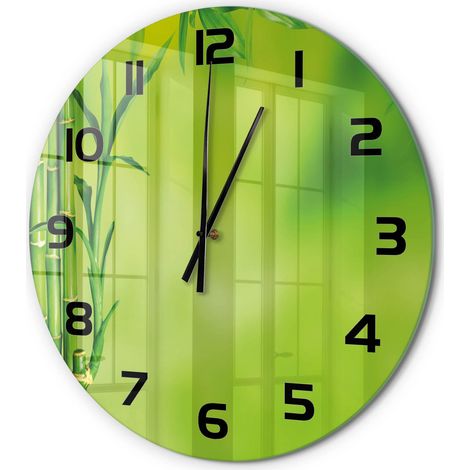 Horloge Murale Ronde Décoration Cuisine en Verre Trempé Silencieuse Moderne Bambou fi 60 cm (1/5)