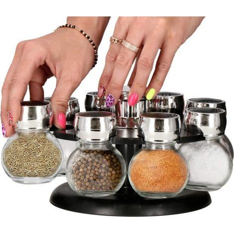Présentoir à épices rotatif - 8 pots en verre (1/4)