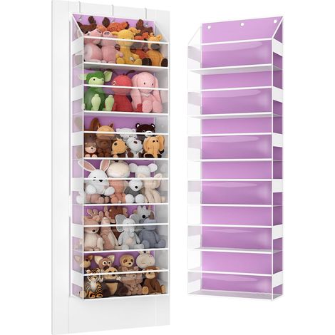 Organiseur de porte suspendu à 6 niveaux pour peluches, organisateur de salle de bain et rangement, organiseur anti-basculement pour jouets/articles pour bébés (Rose) (1/5)