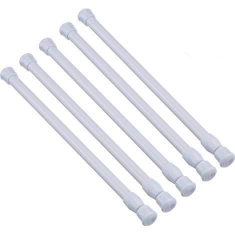 Lot de 5 barres de tension extensibles pour rideaux et placards, largeur réglable de 40 à 70 cm environ. Ces barres à ressort s'adaptent à tous les espaces et maintiennent les rideaux en place. (1/5)