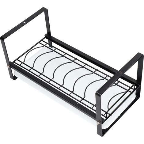Étagère de rangement pour placard de cuisine, porte-bols, assiettes et égouttoir, antirouille et antidérapante, noire, pour plan de travail, placard et garde-manger. (1/5)
