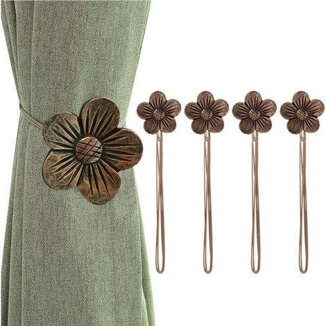 Set of 4 Retro Magnetic Curtain Tiebacks, Japanese Apricot Tree, Hard Resin Curtain Buckle Decoration with Strong and Durable Magnetism for Home Office - Cafe (1/4)