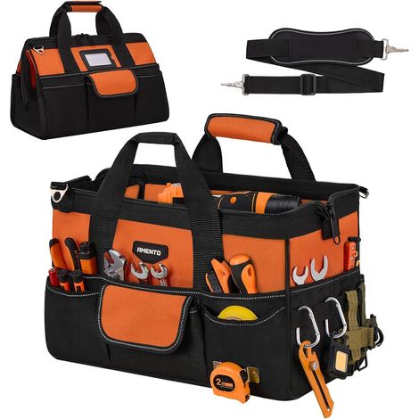 Sac à outils robuste de 16 pouces, 22 poches, organisateur de boîte à outils, poignée de transport souple et de grande capacité, poignée portable. (1/5)