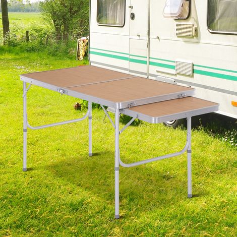 Table de camping pliante portable avec aile pliante, structure légère en aluminium, table de pique-, charge 30 kg, hauteur réglable