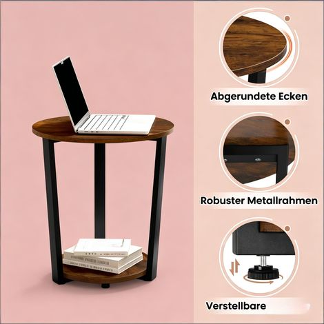 Table de rangement ronde avec 2 étagères, petite table d'appoint pratique, table basse pour plantes et salon (set de 1) (1/4)