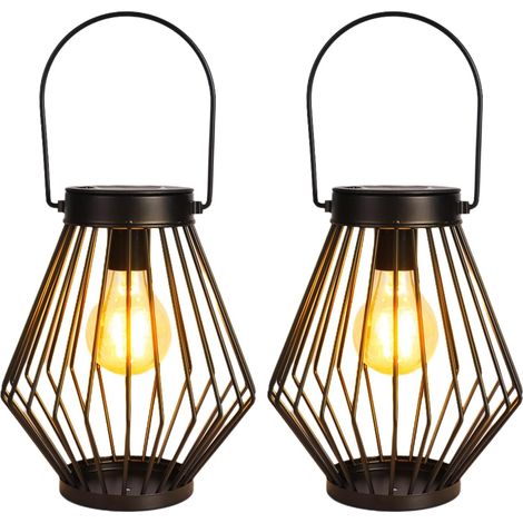 Wasserdichte Solarlaternen für den Außenbereich, 2er-Pack dekorative Hängelaternen aus Metall mit warmweißen LED-Lampen, solarbetrieben für Terrasse, Garten und Hof