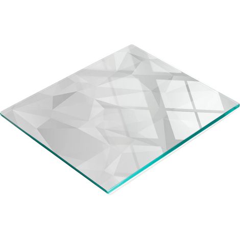 Tablero de vidrio templado con estampado abstracto de tri谩ngulos decorativos, 60x52 cm.