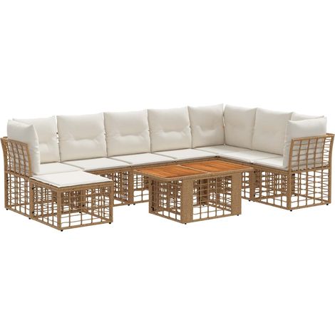Gartensofa-set 9 stk. Natürlich und Cremweiß Poly-Rattan vidaXL (1/5)