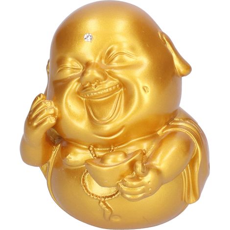 Statue Bouddha Maitreya avec Lingot en Résine Sculpture Décorative pour Bureau Maison Figurine Collection Cadeau (1/5)