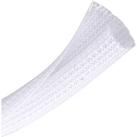 Protection de câble - 2 m - Diamètre 19 mm - Gestion des câbles - Gaine tressée - Extensible - Découpable - PET - Blanc - Pour TV / Co (1/5)
