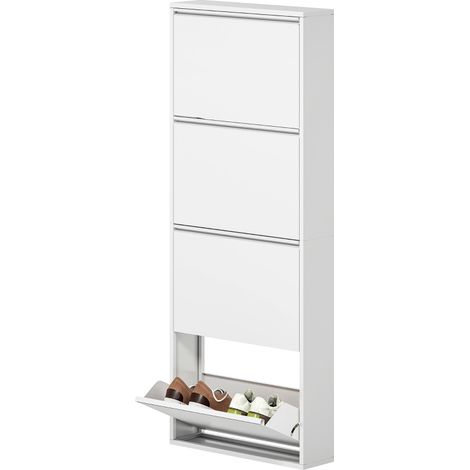 Armoire à chaussures métal 4 rabats – 8 paires, mural, 55x15x139,5 cm, blanc