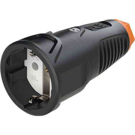 Raccord schuko en caoutchouc PCE Taurus2, noir/orange (1/2)