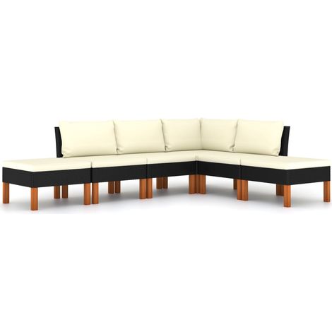 Mobili da giardino mobili da esterno Set di mobili da 6 pezzi con cuscini in resina intrecciata nera 020016923