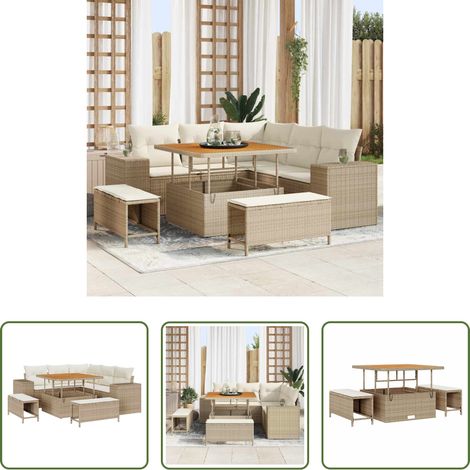 vidaXL Ensemble de canapé de jardin 8 pc Beige polyrotin (1/5)