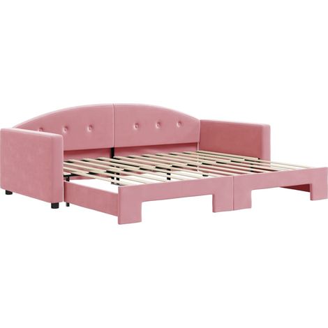 Lit simple,Lit adulte,Lit de jour avec gigogne sans matelas rose 90x200 cm CFW45895 (1/5)