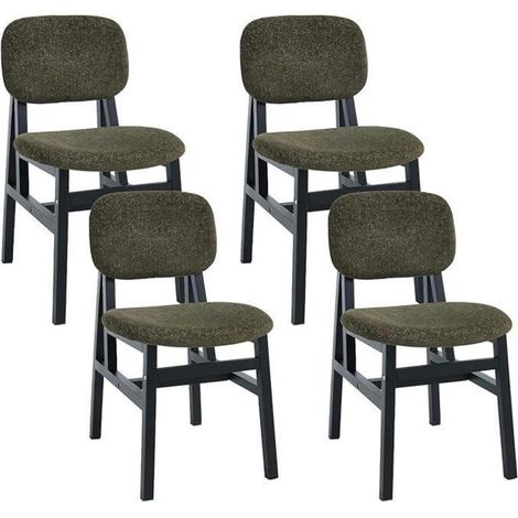 Lot de 4 chaises de salle à manger en velours côtelé vert olive, sans accoudoirs, cadre en bois, style scandinave (1/5)