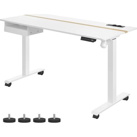 VASAGLE Bureau Électrique Réglable en Hauteur, Bureau Assis-Debout, Surface 60 x 140 cm, Réglable en Continu, Fonction Mémoire de 4 Hauteurs, Blanc LSD114W01