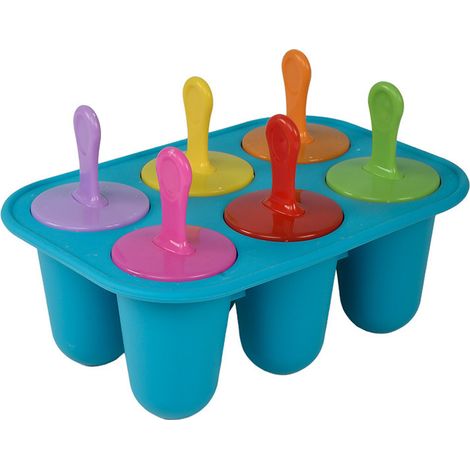 Moule à glace réutilisable en silicone à 6 cavités avec bâtonnets, petit moule bleu pour confectionner des glaces maison (1/4)